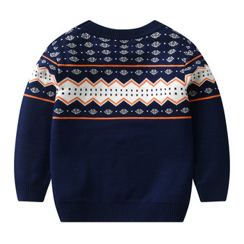 Есенен и зимен топъл пуловер за момчета с геометричен модел, лозунг, пуловер с дълги ръкави, колежански стил, плетен пуловер за момче