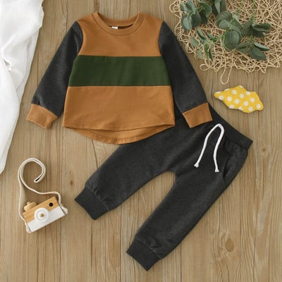 Väikelaste poiste pikkade varrukatega rõivakomplektid, värvilised plokktopsid Pullover + püksid komplektid 2 tk. Komplektid Dressikomplektid 1 2 3 4 aastat