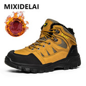 Nagy méretű téli vízálló férfi csizma meleg plüss kültéri hócsizma férfi munka alkalmi cipő túrázás csúszásmentes gumi bokacsizma