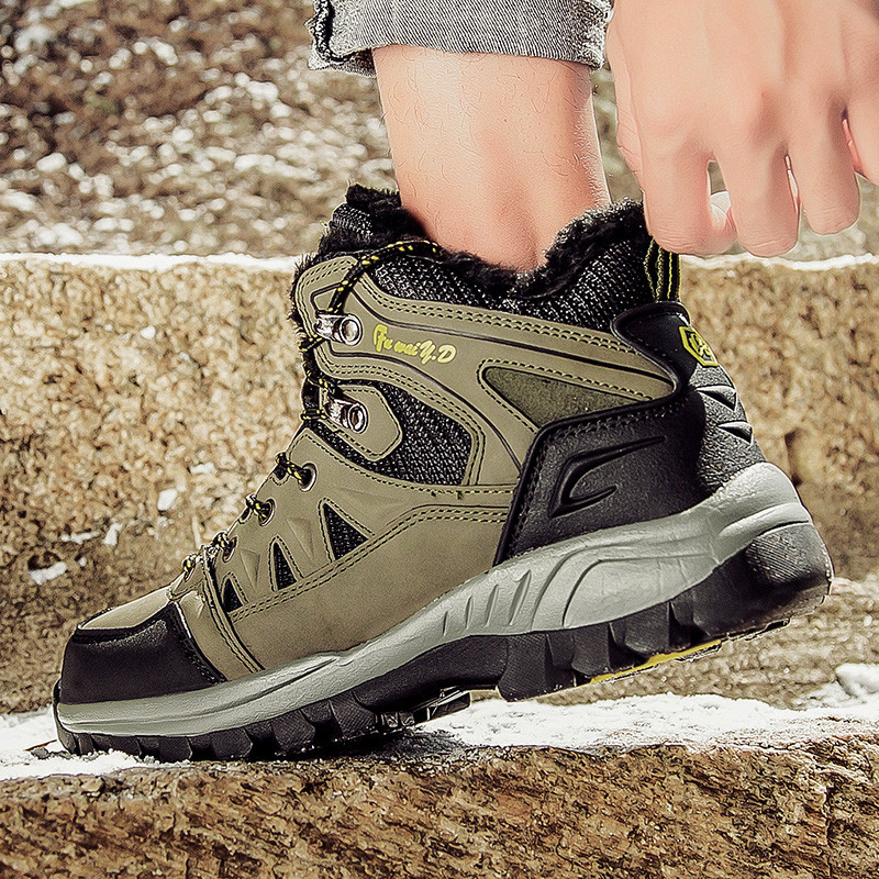 Nagy méretű téli vízálló férfi csizma meleg plüss kültéri hócsizma férfi munka alkalmi cipő túrázás csúszásmentes gumi bokacsizma