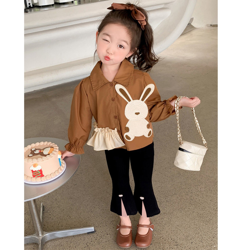 Tavaszi és őszi lány ruha szett Új aranyos kis nyúl Splice hosszú ujjú ing+ hasított nadrág baba gyerekeknek divatos lány szett