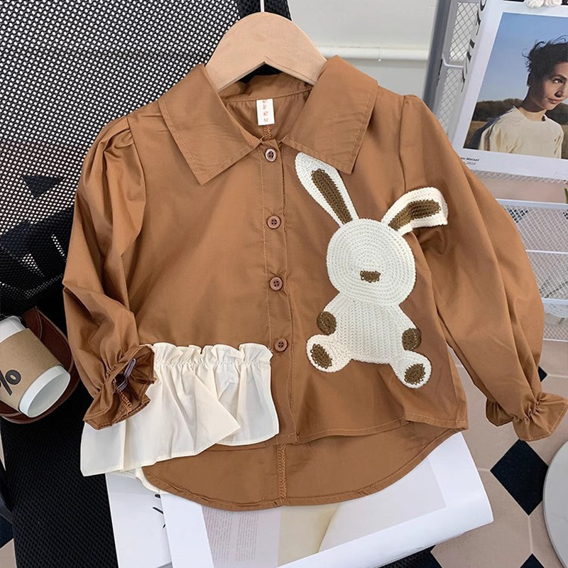 Tavaszi és őszi lány ruha szett Új aranyos kis nyúl Splice hosszú ujjú ing+ hasított nadrág baba gyerekeknek divatos lány szett