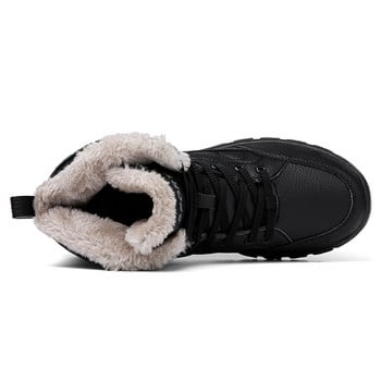 Нови зимни кожени мъжки боти до глезена Плюшени топли мъжки ботуши за сняг Външни неплъзгащи се туристически обувки Водоустойчиви зимни обувки Мъжки маратонки