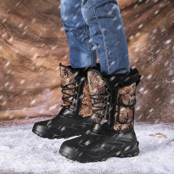 Нови зимни камуфлажни снежни мъжки ботуши Обувки за дъжд Външни водоустойчиви с кожа Плюшени топли мъжки ежедневни работни мотоциклетни ботуши до средата на прасеца