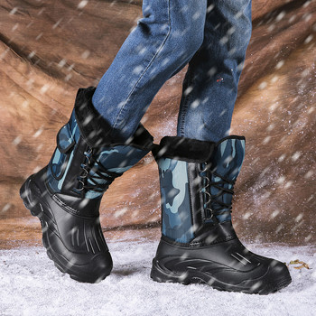Нови зимни камуфлажни снежни мъжки ботуши Обувки за дъжд Външни водоустойчиви с кожа Плюшени топли мъжки ежедневни работни мотоциклетни ботуши до средата на прасеца