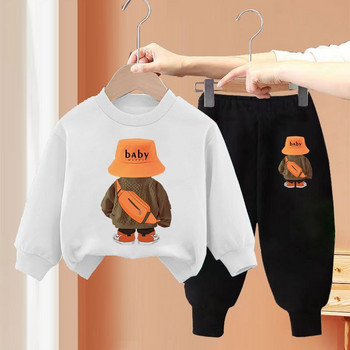 Есенни детски дрехи за момчета Ежедневни комплекти с карикатура на мечка от 2 части Тийнейджърски пуловер Пуловер Горно облекло с панталон Спортни анцузи Loungew