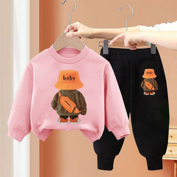 Есенни детски дрехи за момчета Ежедневни комплекти с карикатура на мечка от 2 части Тийнейджърски пуловер Пуловер Горно облекло с панталон Спортни анцузи Loungew