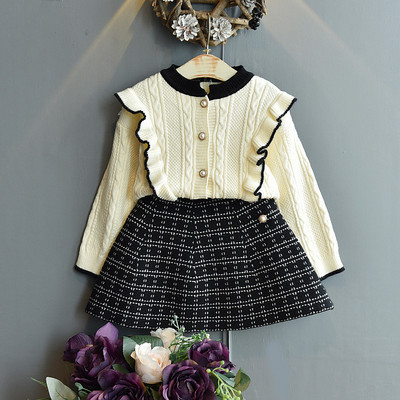 Set haine de iarnă pentru fetițe Ținute de Crăciun Copii Fete Pulover și fustă din tricot în carouri Set de îmbrăcăminte pentru fete de toamnă Costum pentru copii