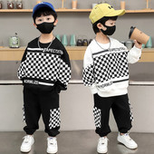 Poiste pikkade varrukatega kampsun + püksid 2 tk ülikond kevad-sügis ruuduline prindiga kampsun, keskmine ja suur laste sportlik kaheosaline ülikond