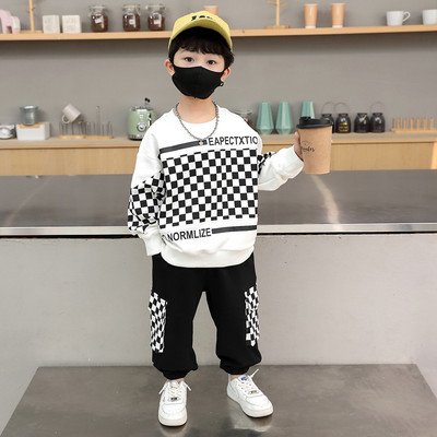 Poiste pikkade varrukatega kampsun + püksid 2 tk ülikond kevad-sügis ruuduline prindiga kampsun, keskmine ja suur laste sportlik kaheosaline ülikond