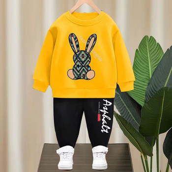 Ανοιξιάτικα Παιδικά Ρούχα Μωρό αγόρι κοριτσάκι κινούμενα σχέδια κουνέλι μακρυμάνικο πουλόβερ πουλόβερ τοπ και γράμμα παντελόνι σετ παιδικό 2τμχ Φόρμα