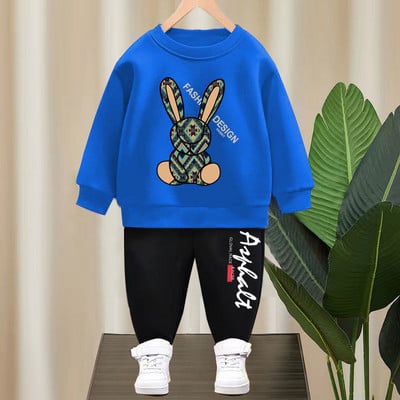 Haine pentru copii de primăvară, băiețel, fetiță, iepure din desene animate, pulover cu mânecă lungă, pulover, top și pantaloni cu litere, set de trening 2 buc.