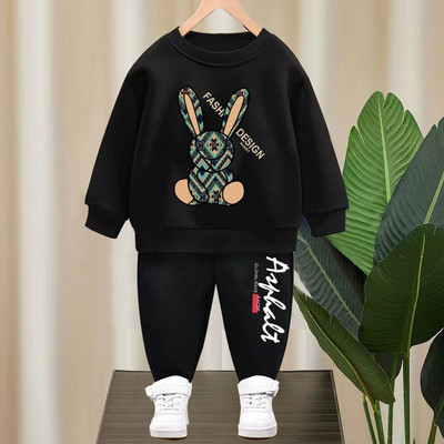 Haine pentru copii de primăvară, băiețel, fetiță, iepure din desene animate, pulover cu mânecă lungă, pulover, top și pantaloni cu litere, set de trening 2 buc.