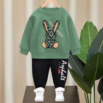 Haine pentru copii de primăvară, băiețel, fetiță, iepure din desene animate, pulover cu mânecă lungă, pulover, top și pantaloni cu litere, set de trening 2 buc.