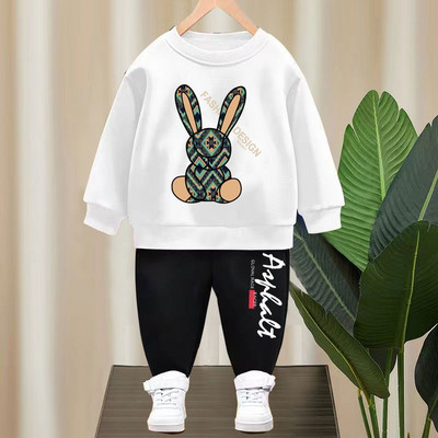 Haine pentru copii de primăvară, băiețel, fetiță, iepure din desene animate, pulover cu mânecă lungă, pulover, top și pantaloni cu litere, set de trening 2 buc.