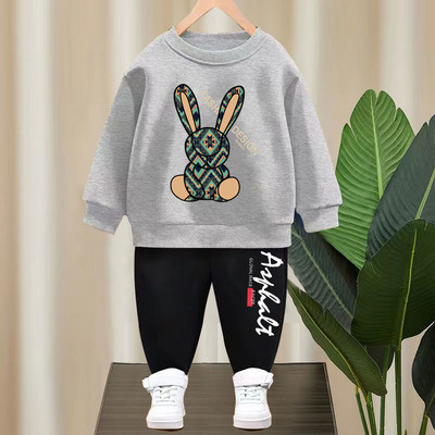 Haine pentru copii de primăvară, băiețel, fetiță, iepure din desene animate, pulover cu mânecă lungă, pulover, top și pantaloni cu litere, set de trening 2 buc.