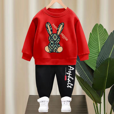 Haine pentru copii de primăvară, băiețel, fetiță, iepure din desene animate, pulover cu mânecă lungă, pulover, top și pantaloni cu litere, set de trening 2 buc.