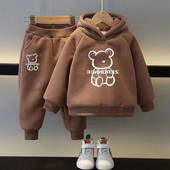 Sügistalvised pehmed soojad riided lastele Poistele Tüdrukutele Multifilmi Karu mustriga kapuutsid ja püksikomplekt Laste Pullover Spordidress