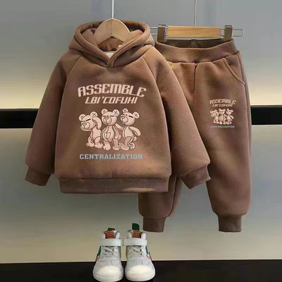 Sügistalvised pehmed soojad riided lastele Poistele Tüdrukutele Multifilmi Karu mustriga kapuutsid ja püksikomplekt Laste Pullover Spordidress