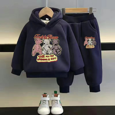 Sügistalvised pehmed soojad riided lastele Poistele Tüdrukutele Multifilmi Karu mustriga kapuutsid ja püksikomplekt Laste Pullover Spordidress