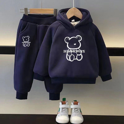 Sügistalvised pehmed soojad riided lastele Poistele Tüdrukutele Multifilmi Karu mustriga kapuutsid ja püksikomplekt Laste Pullover Spordidress