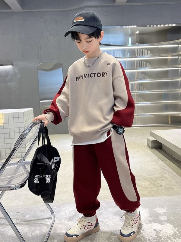 Teismeliste poiste rõivakomplekt, sügistalvine kiri Pullover, dressipluus ja pükskostüüm, lastele 2-osaline varustus, spordidress, puhkeriided