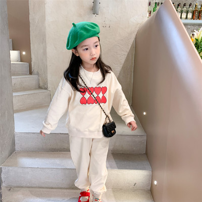 Toamna 2021 Noul stil pentru copii Dragoste de fete cu mâneci lungi + pantaloni Seturi din două piese Costum de pulover casual pentru copii