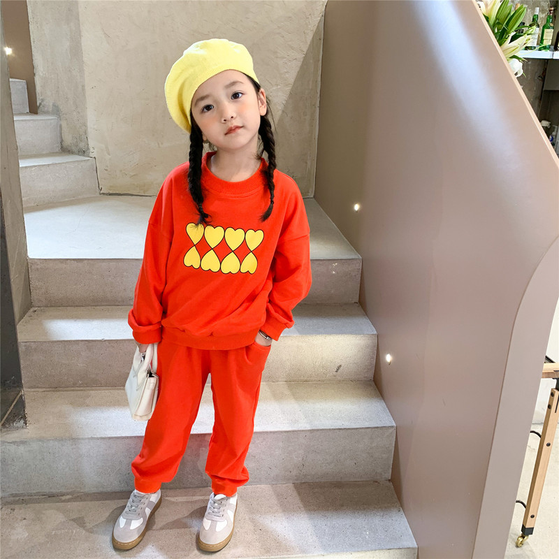 Toamna 2021 Noul stil pentru copii Dragoste de fete cu mâneci lungi + pantaloni Seturi din două piese Costum de pulover casual pentru copii