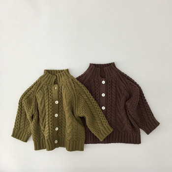 Нови зимни плетени пуловери в корейски стил за бебета, момчета, едноцветни плетени пуловери, удебелени ежедневни малки деца, детска жилетка, палто, детски пуловер