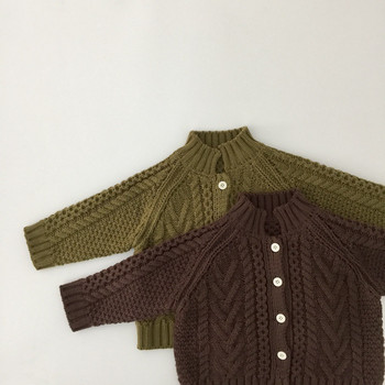 Нови зимни плетени пуловери в корейски стил за бебета, момчета, едноцветни плетени пуловери, удебелени ежедневни малки деца, детска жилетка, палто, детски пуловер