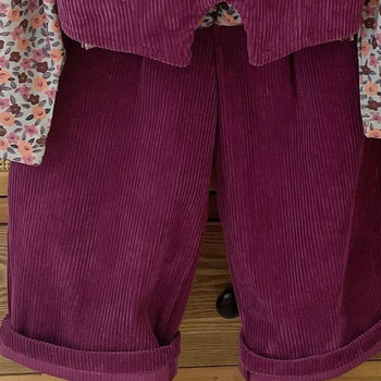 Пролет и есен 2023 г. Нови комплекти дрехи за момичета Универсална тениска с подкосъм на цветя + модна жилетка от рипсено кадифе + ежедневни панталони Бебешки костюм