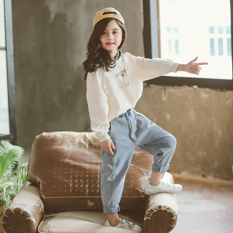 Kevad- ja sügismood Lasteriided Tüdrukutele 2tk Komplekt Pikkade varrukatega Kirjaga Pusad Pusad Püksid Teksad Komplektid Riided 4-14Y