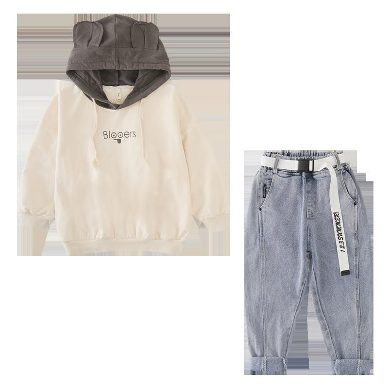 Kevad- ja sügismood Lasteriided Tüdrukutele 2tk Komplekt Pikkade varrukatega Kirjaga Pusad Pusad Püksid Teksad Komplektid Riided 4-14Y