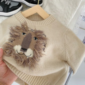 Megztinis megztinis berniukams mergaitėms rudens žiemos megztinis ilgomis rankovėmis smėlio spalvos rudas megztinis