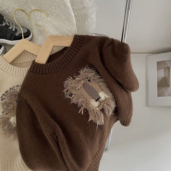 Плетен пуловер пуловер за бебета момчета момичета есен зима плетен пуловер с дълъг ръкав бежово кафяв пуловер