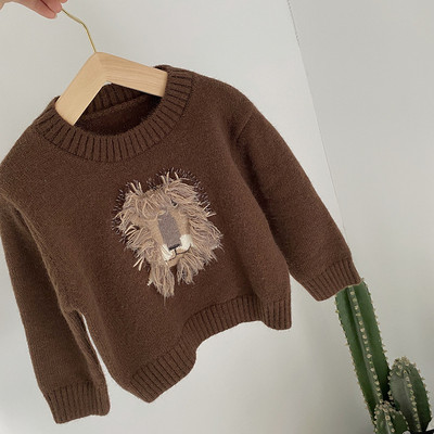 Megztinis megztinis berniukams mergaitėms rudens žiemos megztinis ilgomis rankovėmis smėlio spalvos rudas megztinis