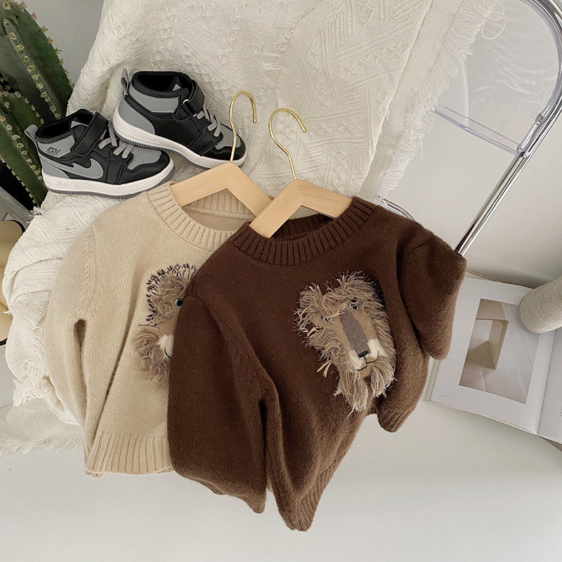 Megztinis megztinis berniukams mergaitėms rudens žiemos megztinis ilgomis rankovėmis smėlio spalvos rudas megztinis