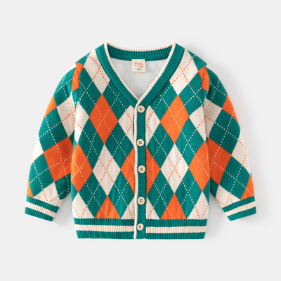 Nou 2023 pentru bebeluși băieți toamnă iarnă în carouri jacquard cardigan pulover modă cu decolteu în V Pulover tricotat Topuri copii cardigane
