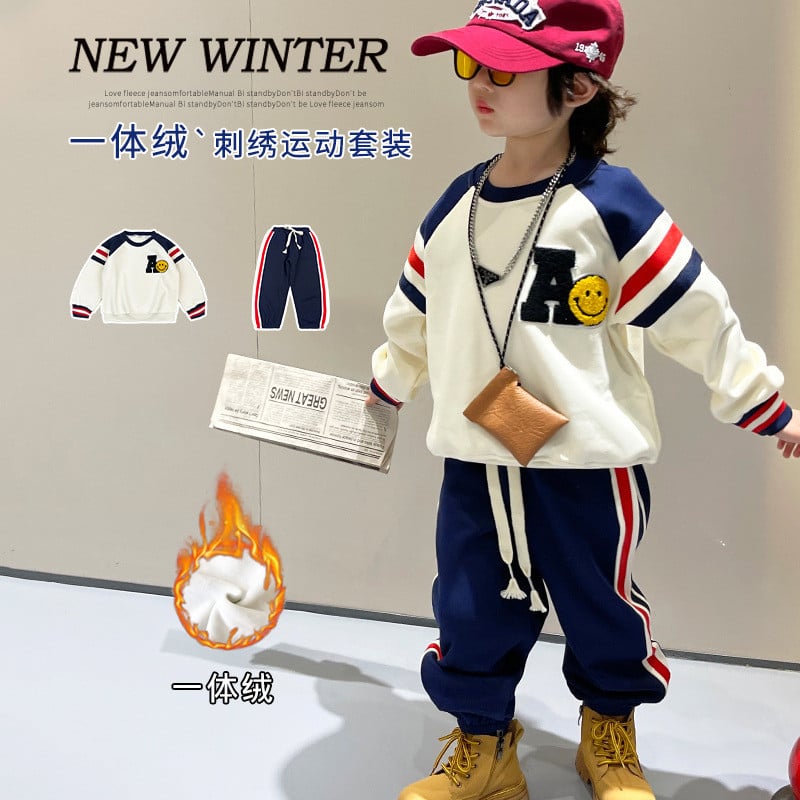 Beebipoiste ja tüdrukute rõivakomplekt Kevad-sügis kapuutsid Spordirõivad Laste Stereoskoopiline Smiley Face Muster kampsun Pükste Ülikond