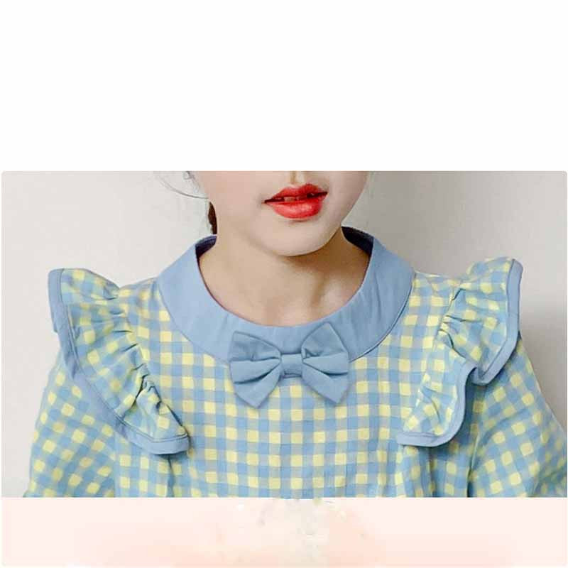 Lány őszi ruha szettek Koreai nagy gyerekek masni csipke hosszú ujjú kockás ing felső+ nadrág ing 2 db tinédzser ruhák