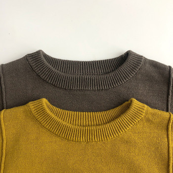 7101 Детски пуловер 2023 Есен Нов свободен и мързелив пуловер за момчета Плетен пуловер Едноцветен пуловер за момичета 1-7 години