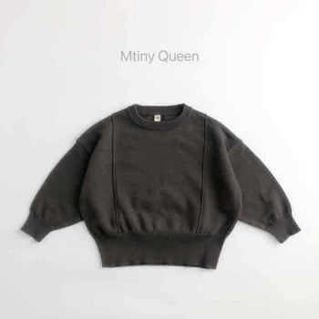 7101 Детски пуловер 2023 Есен Нов свободен и мързелив пуловер за момчета Плетен пуловер Едноцветен пуловер за момичета 1-7 години