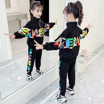 2021Νέα παιδικά σετ ρούχων για κορίτσια Φθινοπωρινά ρούχα Εφηβικά Casual Μεγάλα παιδικά πουλόβερ+ παντελόνια Μοντέρνα αθλητικά κοστούμια