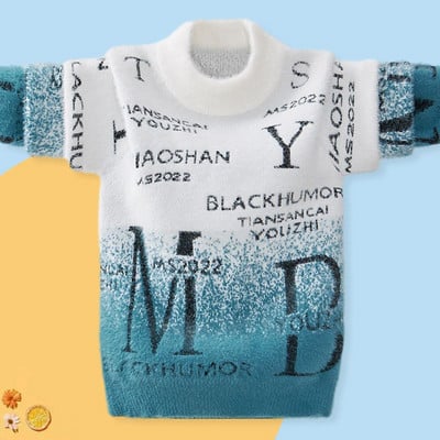 2023. aasta uued lasteriided poisid, poolkõrge krae, pikad varrukad, paksud sügistalv, kiri, kontrastsus, värv, sobivad kampsunid, džemprid