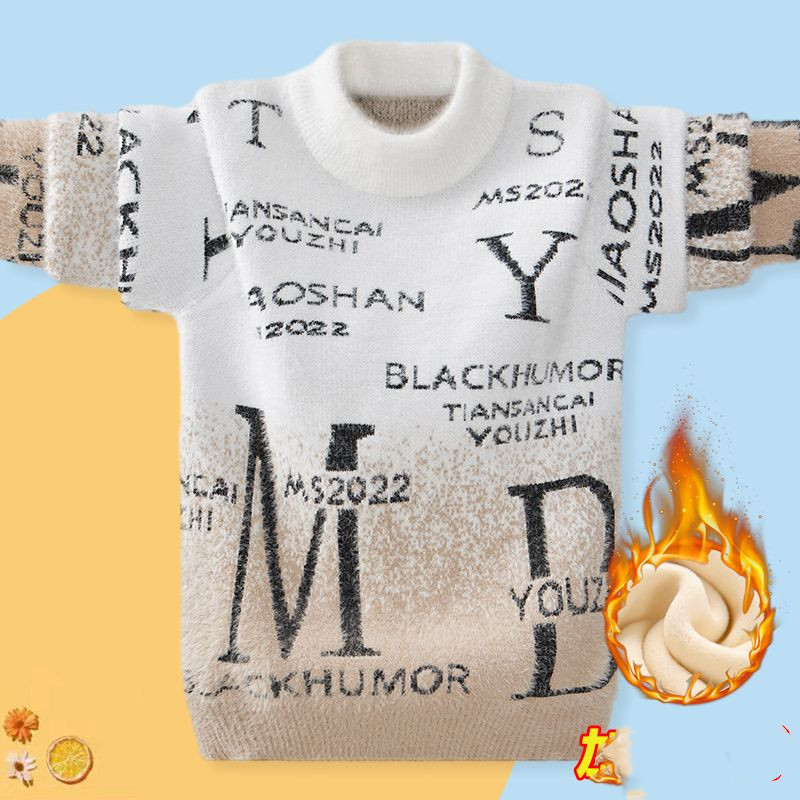 2023. aasta uued lasteriided poisid, poolkõrge krae, pikad varrukad, paksud sügistalv, kiri, kontrastsus, värv, sobivad kampsunid, džemprid