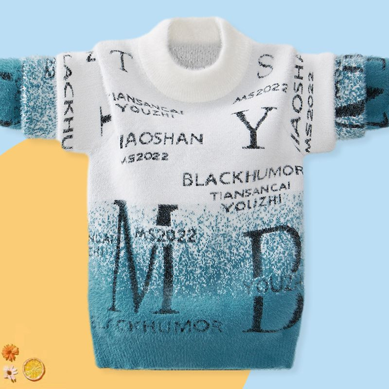 2023. aasta uued lasteriided poisid, poolkõrge krae, pikad varrukad, paksud sügistalv, kiri, kontrastsus, värv, sobivad kampsunid, džemprid