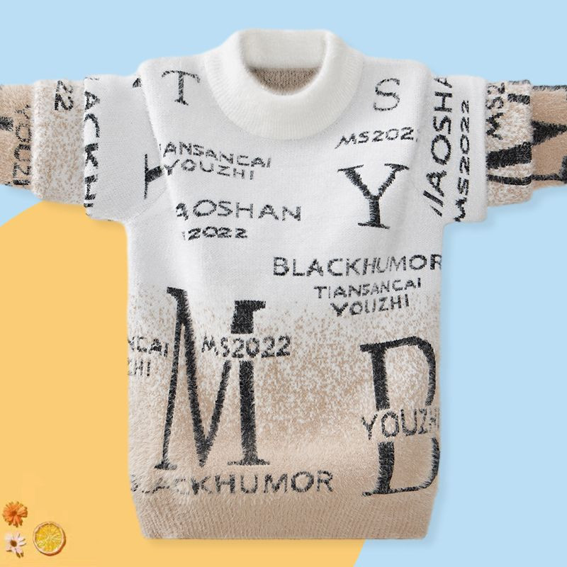 2023. aasta uued lasteriided poisid, poolkõrge krae, pikad varrukad, paksud sügistalv, kiri, kontrastsus, värv, sobivad kampsunid, džemprid