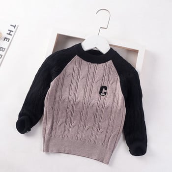 Детско есенно облекло Корейски пуловери 2023 г. Нови момчета Момичета Цветни пачуърк плетени пуловери с букви Бебешки пуловери Детски горнища Палта