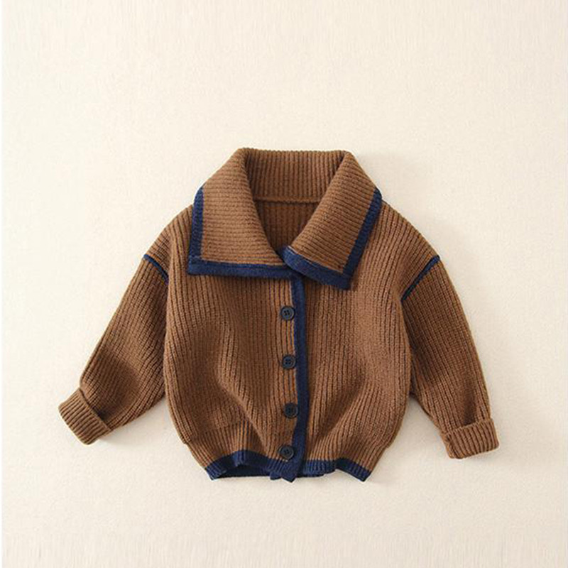 Toamnă Manta Marinar pentru bebeluș drăguț bleumarin cardigan tricotat cu rever mare pentru sugari băieți din bumbac solid pulover pentru copii mici de iarnă