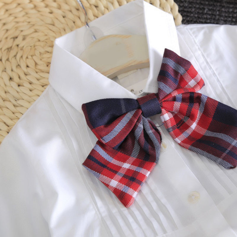 2022, primăvară, vară, costum pentru fete, îmbrăcăminte ocazională, toamnă, stil britanic, cămașă albă pură + fustă în carouri + fundă, uniformă școlară pentru copii